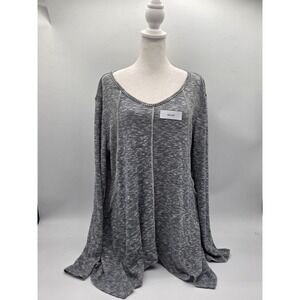 LA Threads Gray Ribbed Knit Long Sleeve Oversized Tunic Top